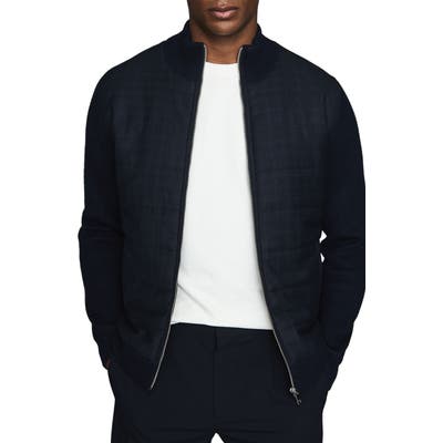 Reiss Amigo Quilt Front Zip Cardigan, Blue