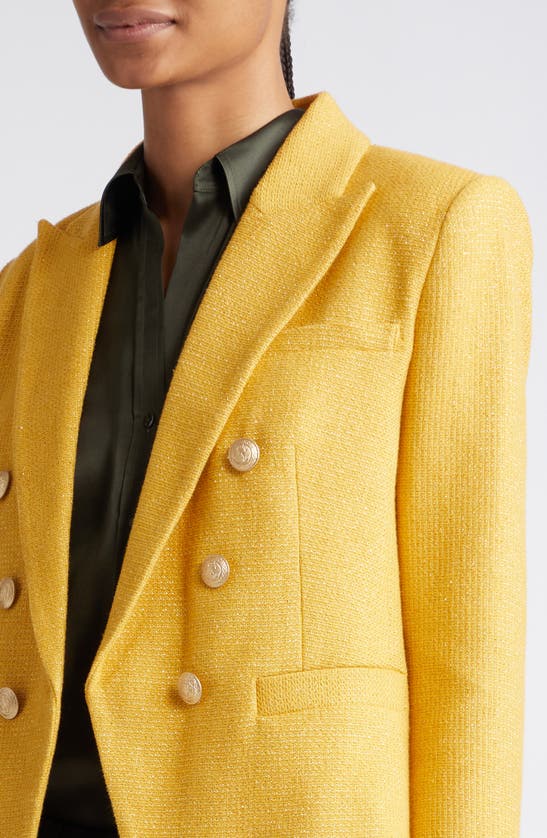 Shop L Agence Brooke Metallic Double Breasted Crop Blazer In Citrine/ Gold