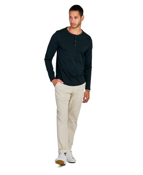 Brooklyn Brigade Solid Cotton Stretch Long Sleeve Henley In Black
