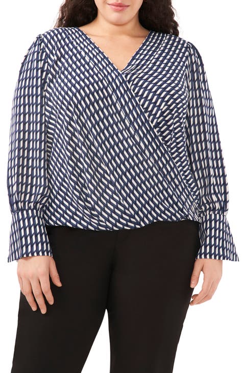 Check Print Faux Wrap Top (Plus Size)