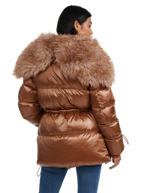 Shop Pajar Electra Mid Puffer With Detachable Shearling Lined Split Hood In Copper