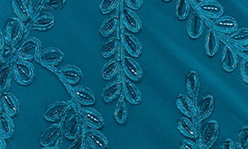 Marina Embellished Illusion Mesh Gown In Teal
