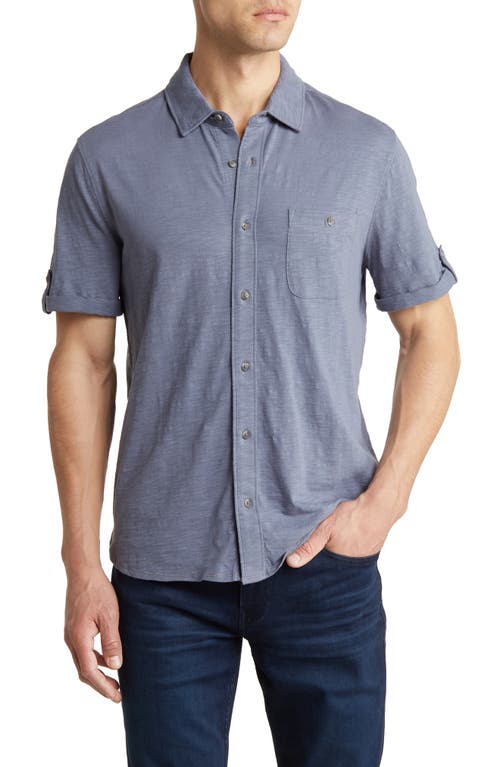 PAIGE Brayden Short Sleeve Cotton Jersey Button-Up Shirt Ink Pot at Nordstrom,