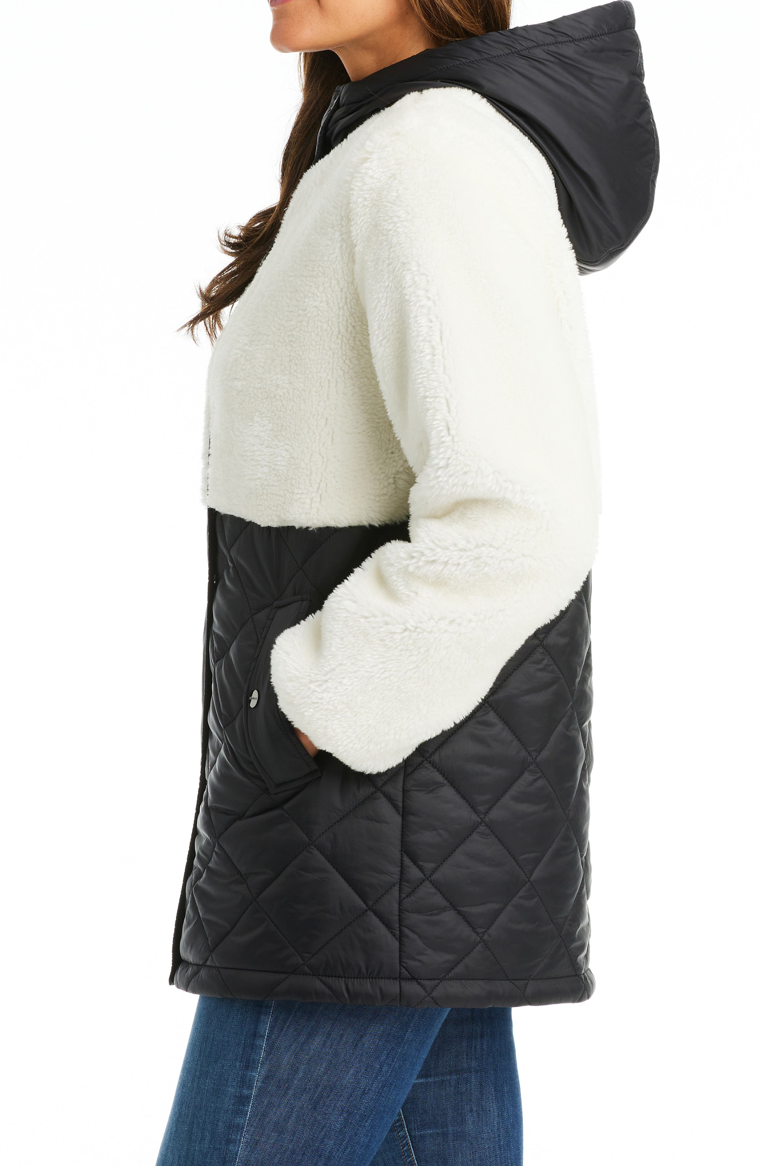Sanctuary Mixed Media Faux Shearling Quilted Coat Nordstrom