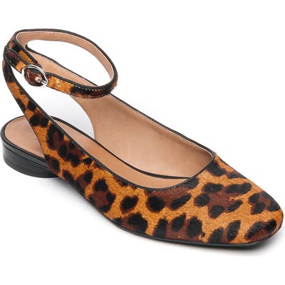 Bernardo Ellie Ankle Strap Genuine Calf Hair Flat- Brown