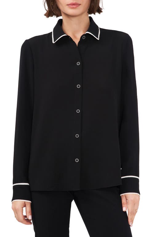 halogen(r) Piped Detail Button-Up Shirt in Rich Black