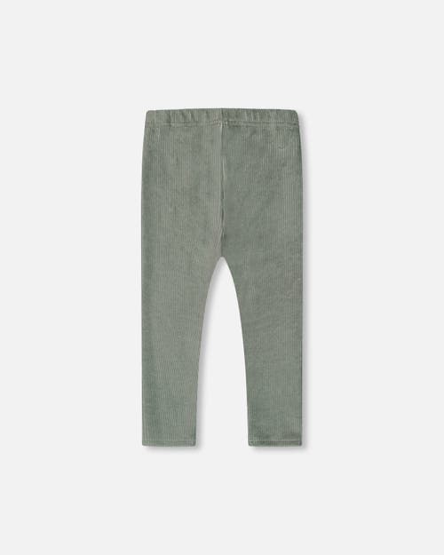 Shop Deux Par Deux Little Girl's Velvet Stretch Leggings Sage Green In Jadeite