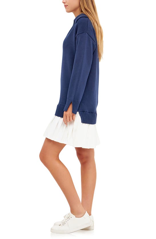English Factory Mixed Media Pleated Minidress In Navy