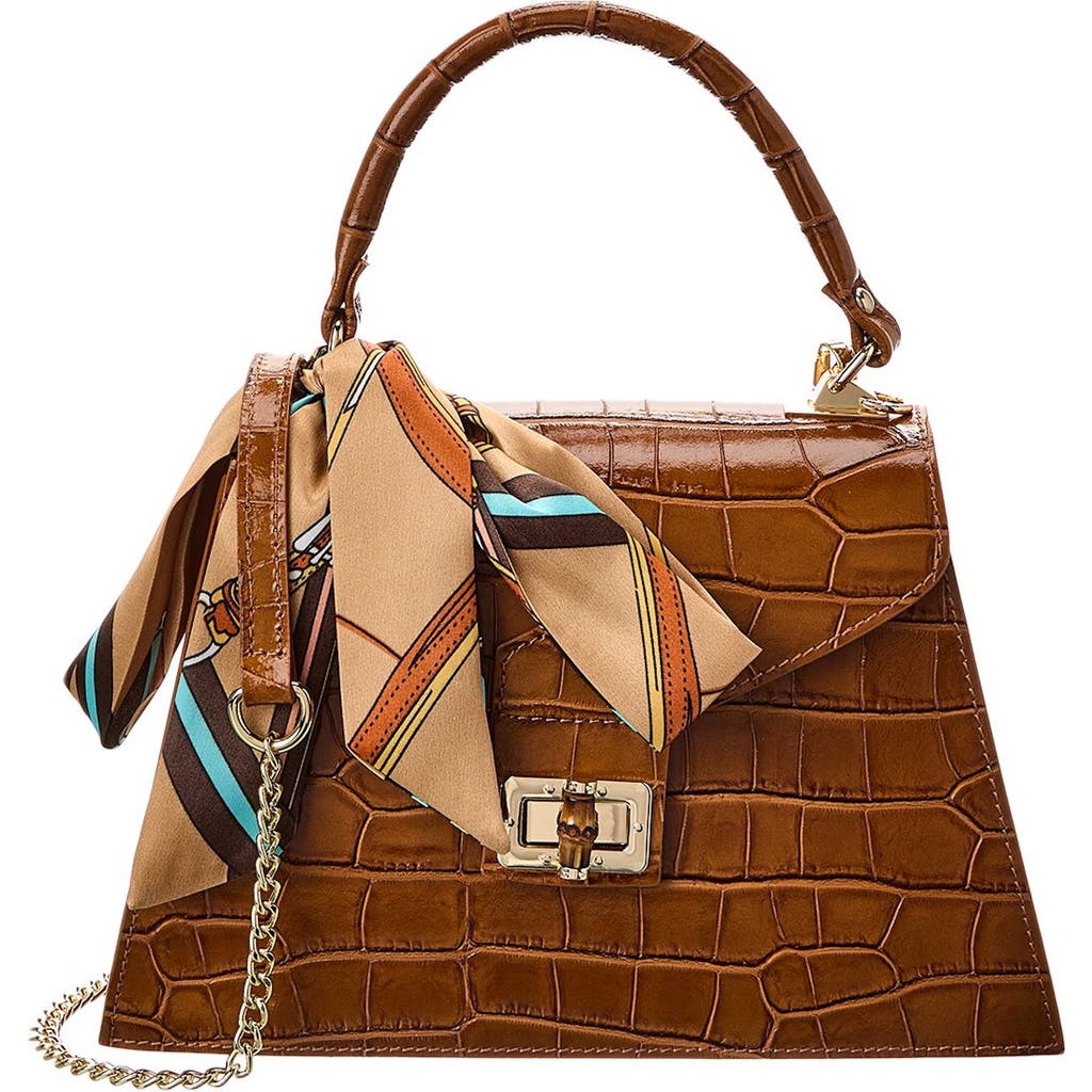 Persaman New York Marta Croc Embossed Satchel With Scarf In Saddle