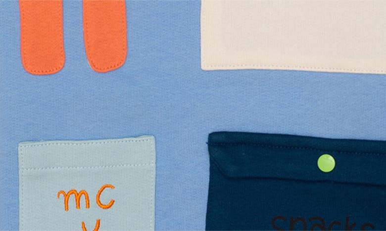 Shop Mon Coeur Kids' Graphic Pocket Sweatshirt In Della Blue/ Multi