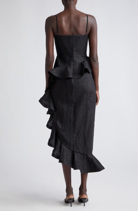 Shop Zimmermann Harmony Tango Linen Midi Dress In Black