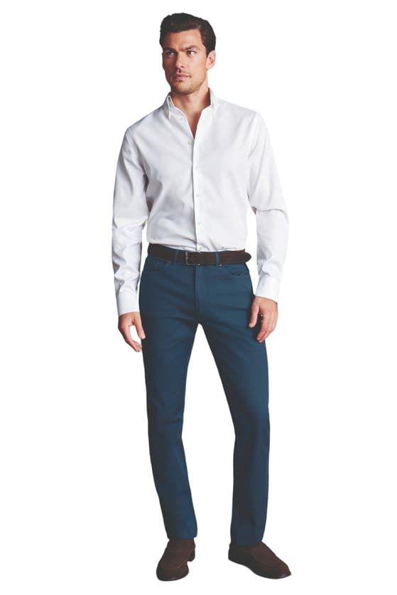 Charles Tyrwhitt Twill Slim Fit 5 Pocket Jeans In Petrol Blue