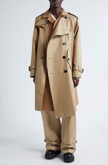 Mixed Media Gabardine & Wool Melton Coat