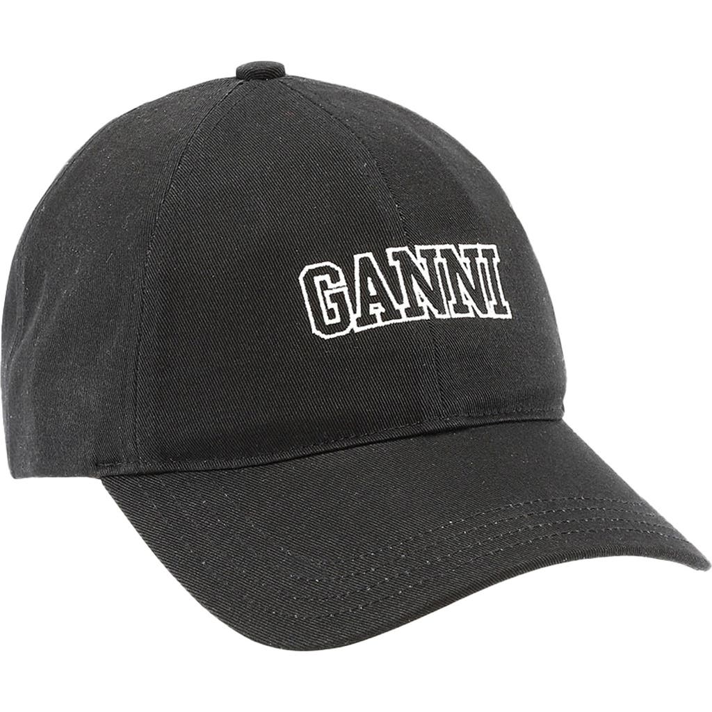 Ganni Organic Cotton Twill Baseball Cap In Black