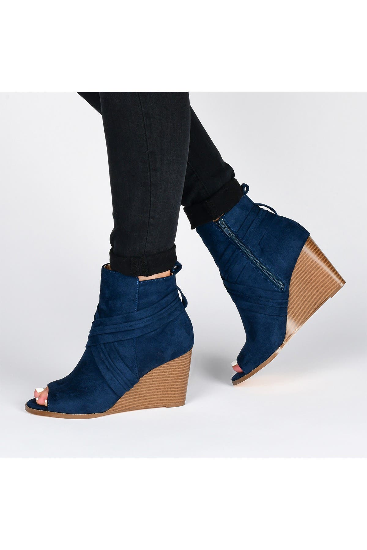 peep toe wedge booties