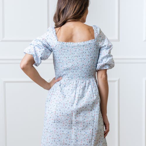 Shop Hope & Henry Organic Smocked Bubble Sleeve Dress In Pale Blue Vintage Floral