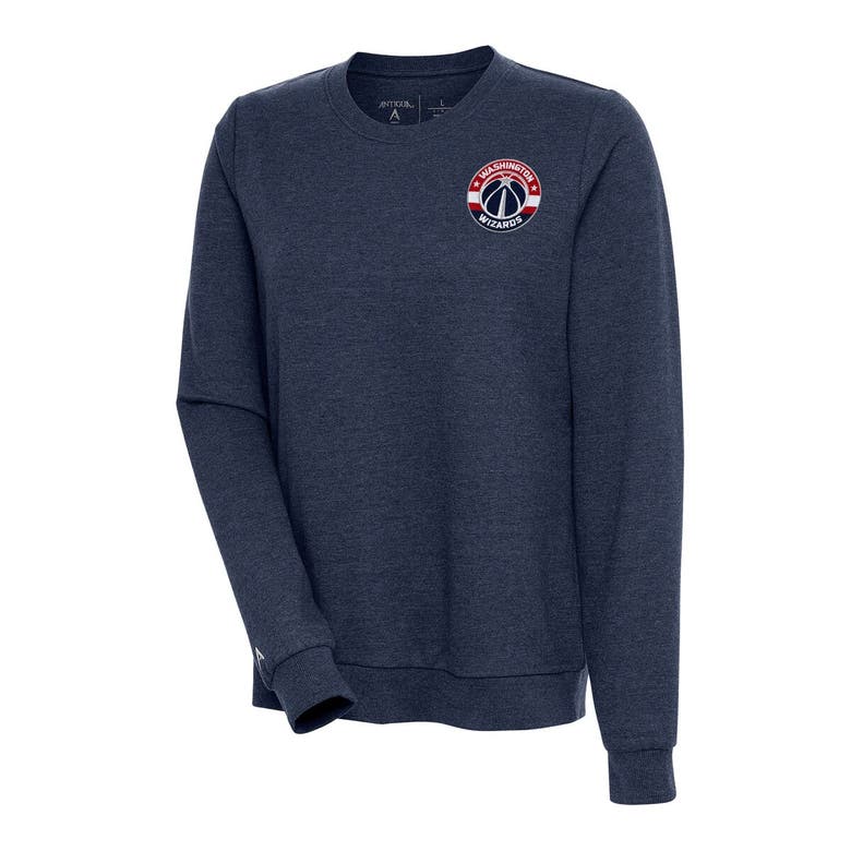 Shop Antigua Heather Navy Washington Wizards Action Pullover Sweatshirt