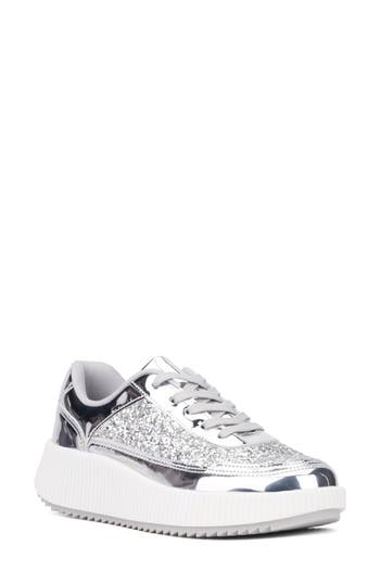 New York And Company Tana Platform Sneaker In Silver Glitter