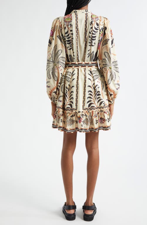 Shop Farm Rio Mixed Print Long Sleeve Cotton Blend Dress In Classic Nature Sand