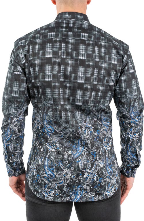 Maceoo Fibonacci Paisleyblue Black Contemporary Fit Button-up Shirt In Black