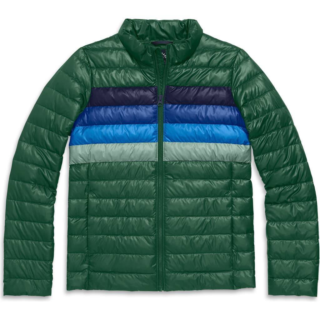 Primary Grown-ups Puffer Jacket In Stripe In Evergreen Placed Stripe