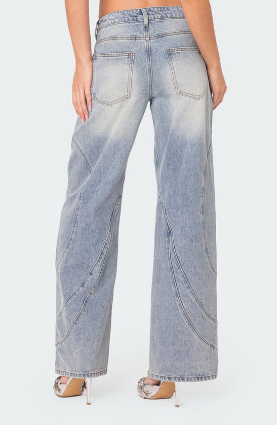 Shop Edikted Oaklynn Stitch Detail Wide Leg Jeans In Light-blue
