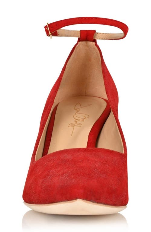 Joan Oloff Destiny Ankle Strap Pump In Red Cosmo/red Suede