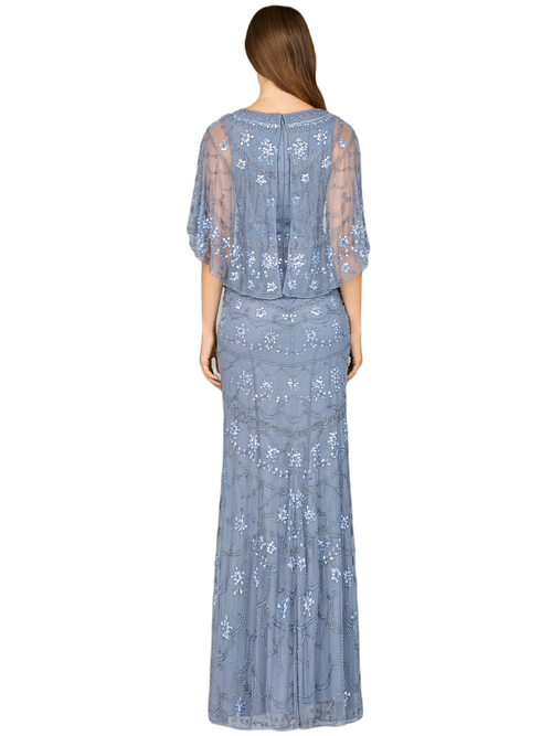 Shop Lara New York High Neck, Cape Sleeve Beaded Gown In Dustyperiwinkle