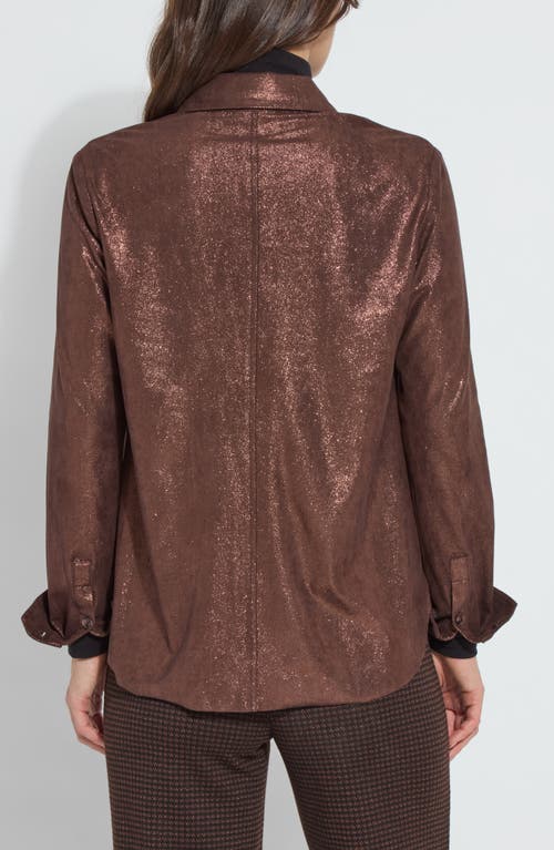 Lyssé Connie Patent Foil Vegan Suede Shacket In Metallic Copper In Metallic Copper