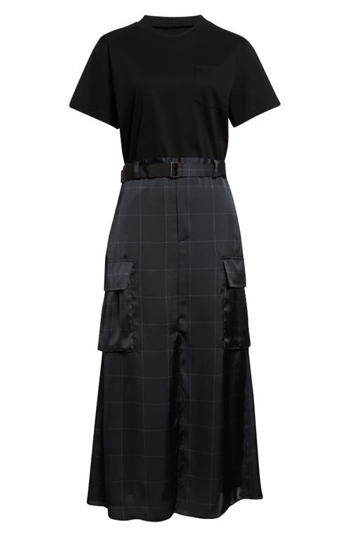 Shop Sacai Belted Mixed Media Dress In Black