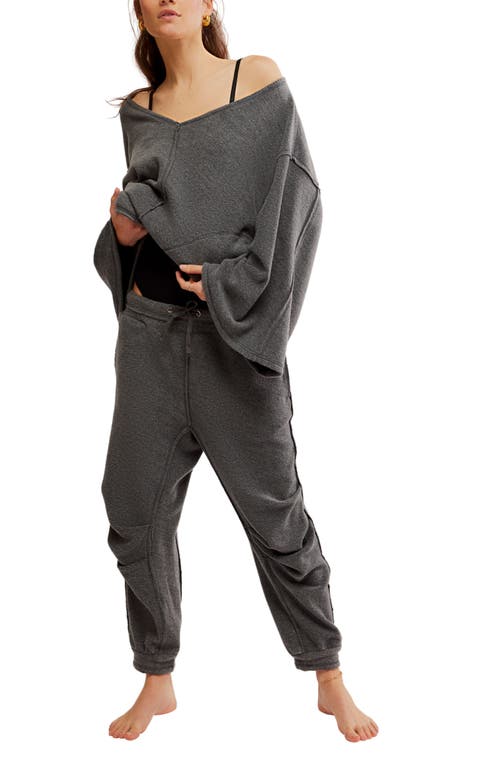 Free People Day Off Fleece Joggers In Dark Denim In Washed Black