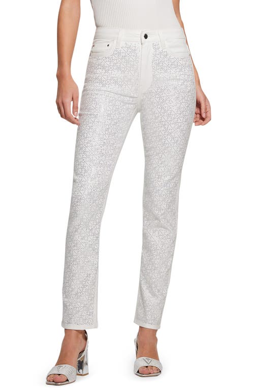 Girly Rhinestone Stretch Cotton Pants in White