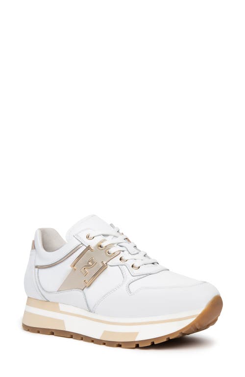 NeroGiardini Logo Plate Sneaker White /Gold at Nordstrom,