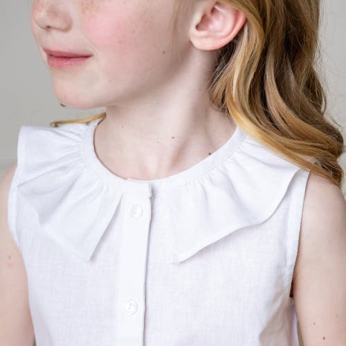 Shop Hope & Henry Girls' Sleeveless Ruffle Collar Chambray Button Back Top, Toddler In White Linen