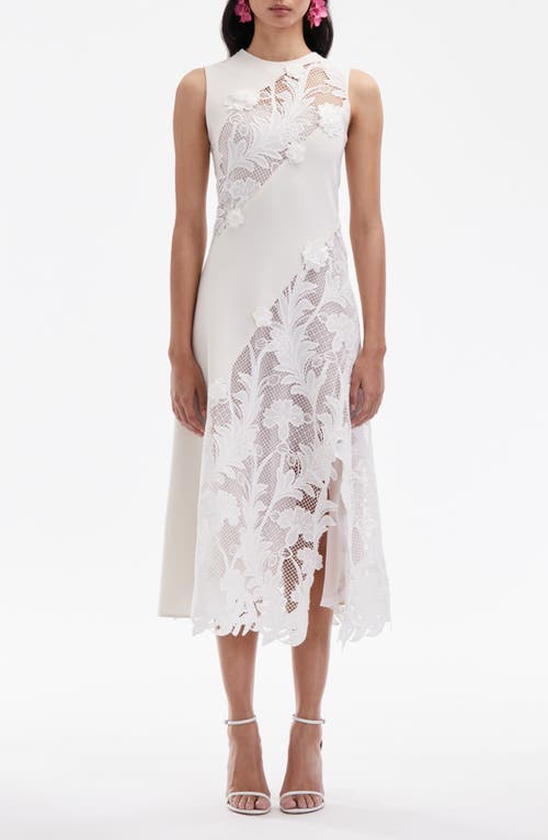 Oscar de la Renta Marbled Carnation Guipure Inset Sleeveless Midi Dress in Off White at Nordstrom, Size 12