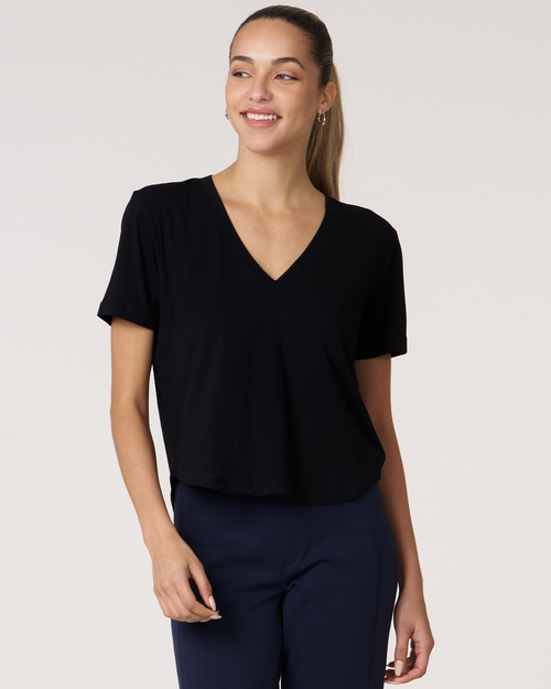 Shop Rebody Active Rebody Essentials V Neck Short Sleeve Top In Black