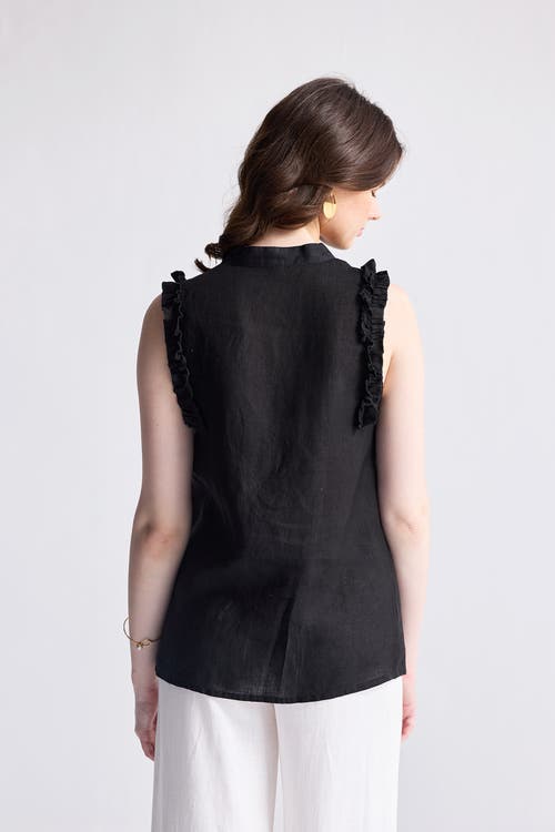 Reistor Sleeveless Hemp Top With Ruffles In Black