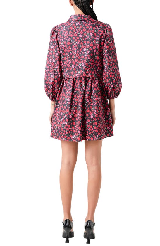 Shop English Factory Floral Mini Shirtdress In Black/ Pink/ Red