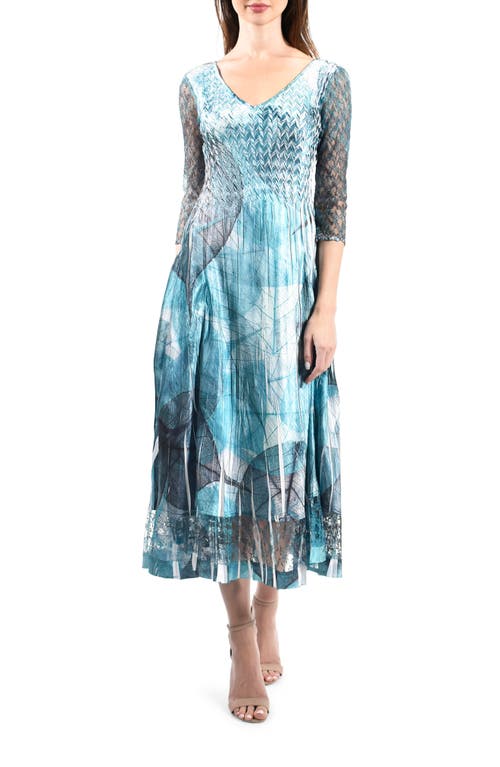 Abstract Print Charmeuse & Lace Cocktail Midi Dress in Rainforest