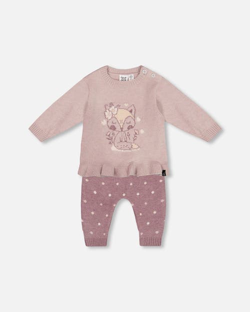 Shop Deux Par Deux Baby Girl's Fox Intarsia Top And Knitted Pant Set Woodrose