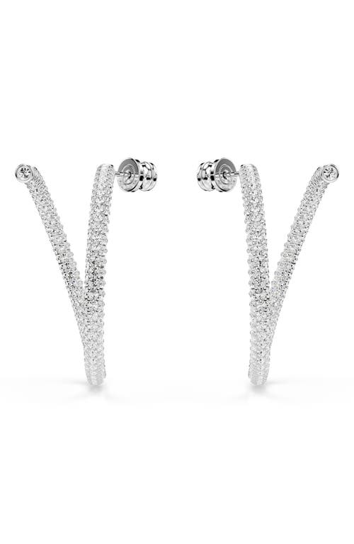 Shop Swarovski Dextera Pavé Crystal Hoop Earrings In Silver