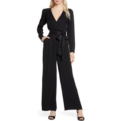Ali & Jay Stay Golden Long Sleeve Leopard Jacquard Jumpsuit, Black