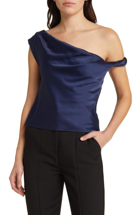 WAYF WAYF TWIST ONE-SHOULDER SATIN BLOUSE