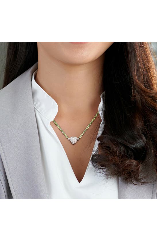 Shop Delmar Lab Created White Sapphire Heart Necklace In Green
