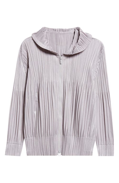Issey Miyake Pleats Please  Pleated Zip Front Hoodie In Gray