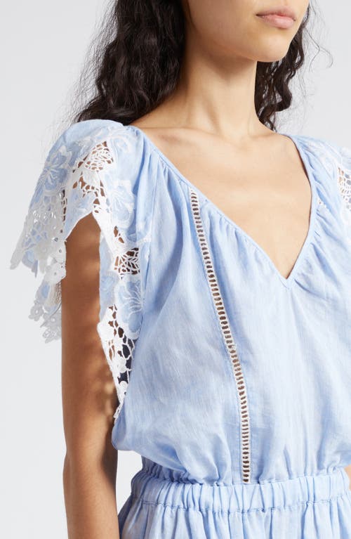 Ramy Brook Ryan Lace Trim Linen Minidress In Chambray Boho Linen
