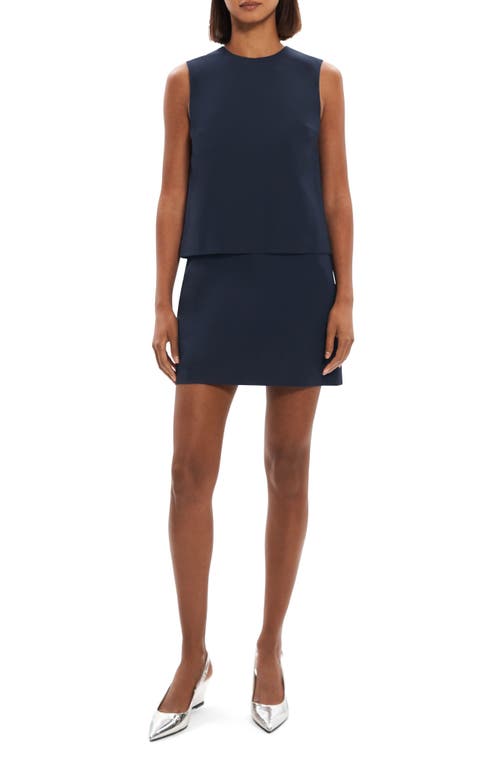 Theory Sleeveless Layered Cotton Shift Dress in Nocturne Navy - Xlv
