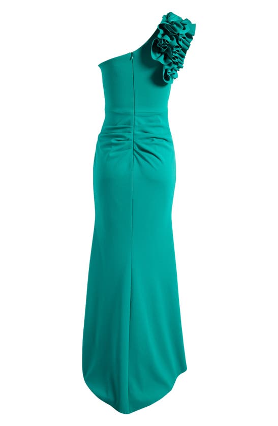 Xscape Ruffle One-shoulder Scuba Crepe Gown In Green