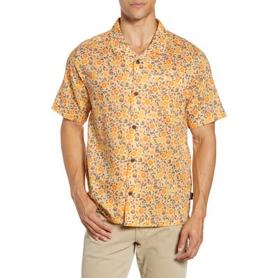 Patagonia Lightweight A/c Regular Fit Print Cotton & Hemp Short Sleeve Shirt, Yellow