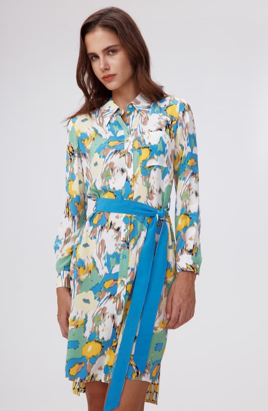 Shop Dvf Diane Von Furstenberg Prita Mixed Print Long Sleeve High-low Shirtdress In Day Dream Floral Bu